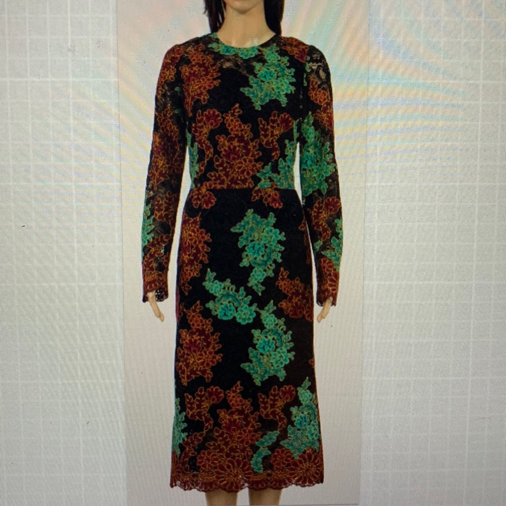 Dolce and Gabbana black lace dress with floral appliqué